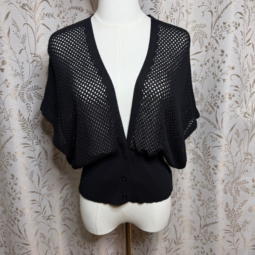 GRACE KARIN Black Open Knit Cardigan Women XL Shrug Goth Whimsigoth Minimalist